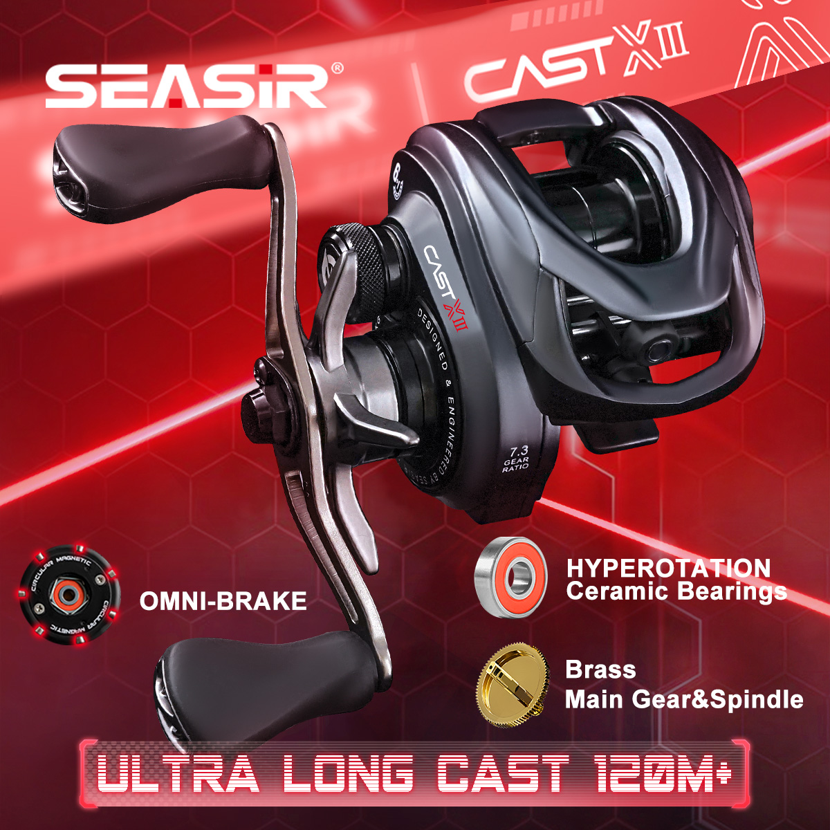 Abu Garcia Reel Max - Carrete de Pesca SEASIR CAST-X3, Lanzamiento